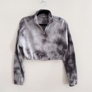 Garage Cropped Grey Tie Dye Quarter Zip Sweater
